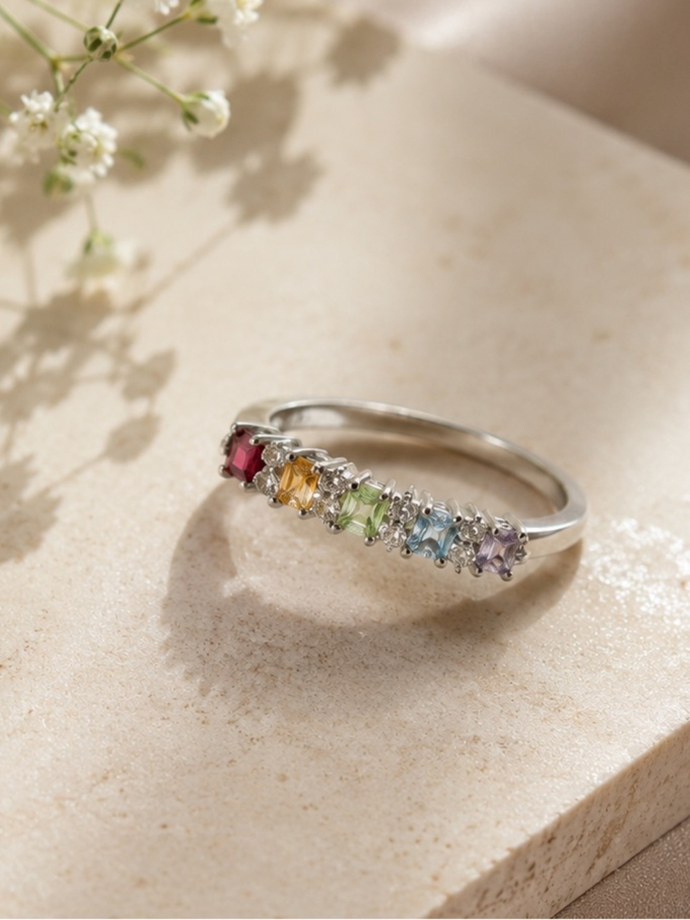 Elegant Multi-Stone Silver Ring